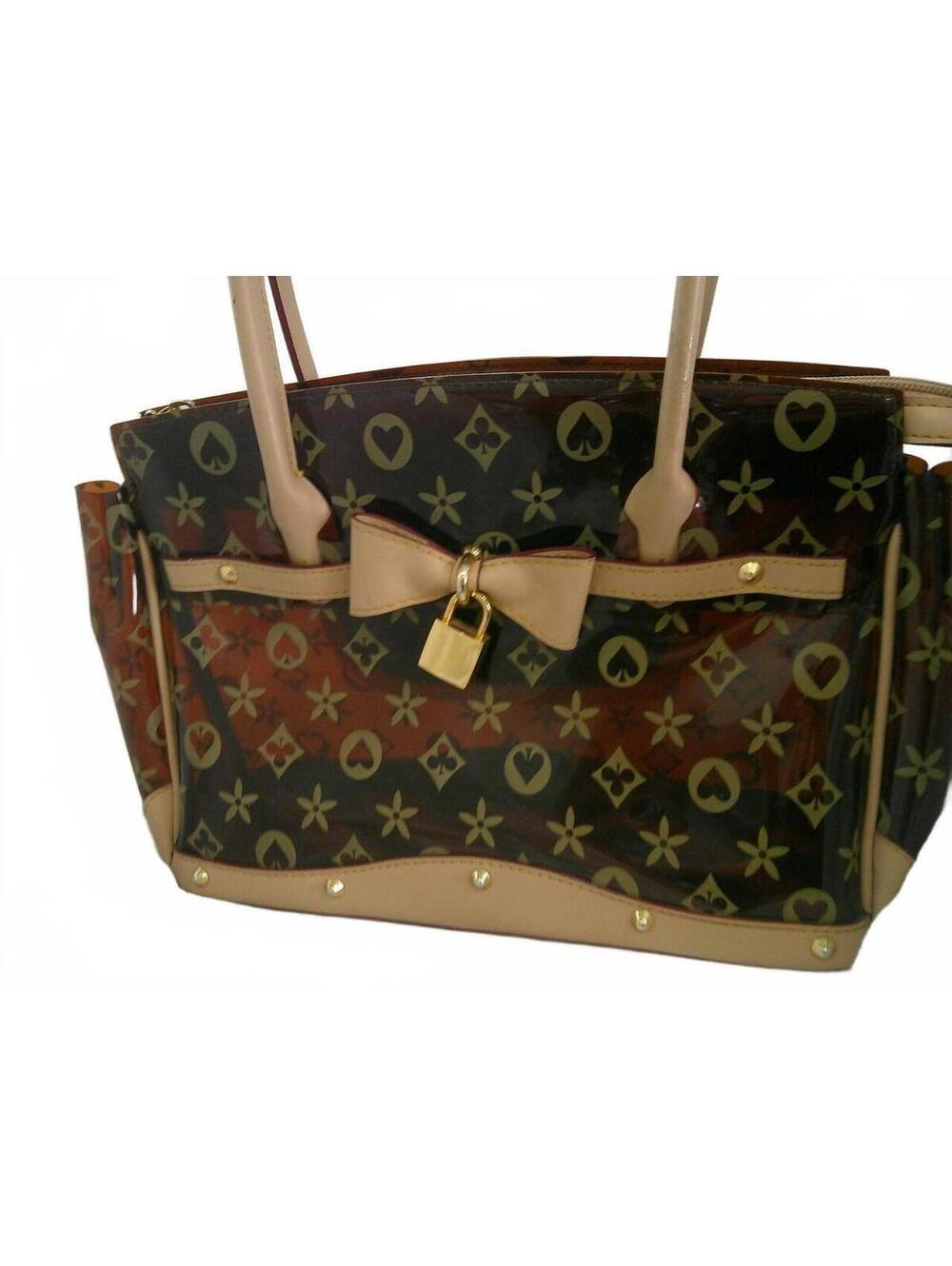 Transparent Tote Bag with Beige Trim and Bow Accent
